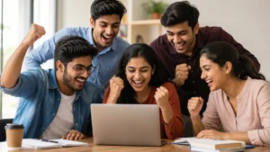 Candidates celebrating after seeing the DSSSB Recruitment 2026 notification for 1979 Teacher and Junior Scientific Assistant government job vacancies.
